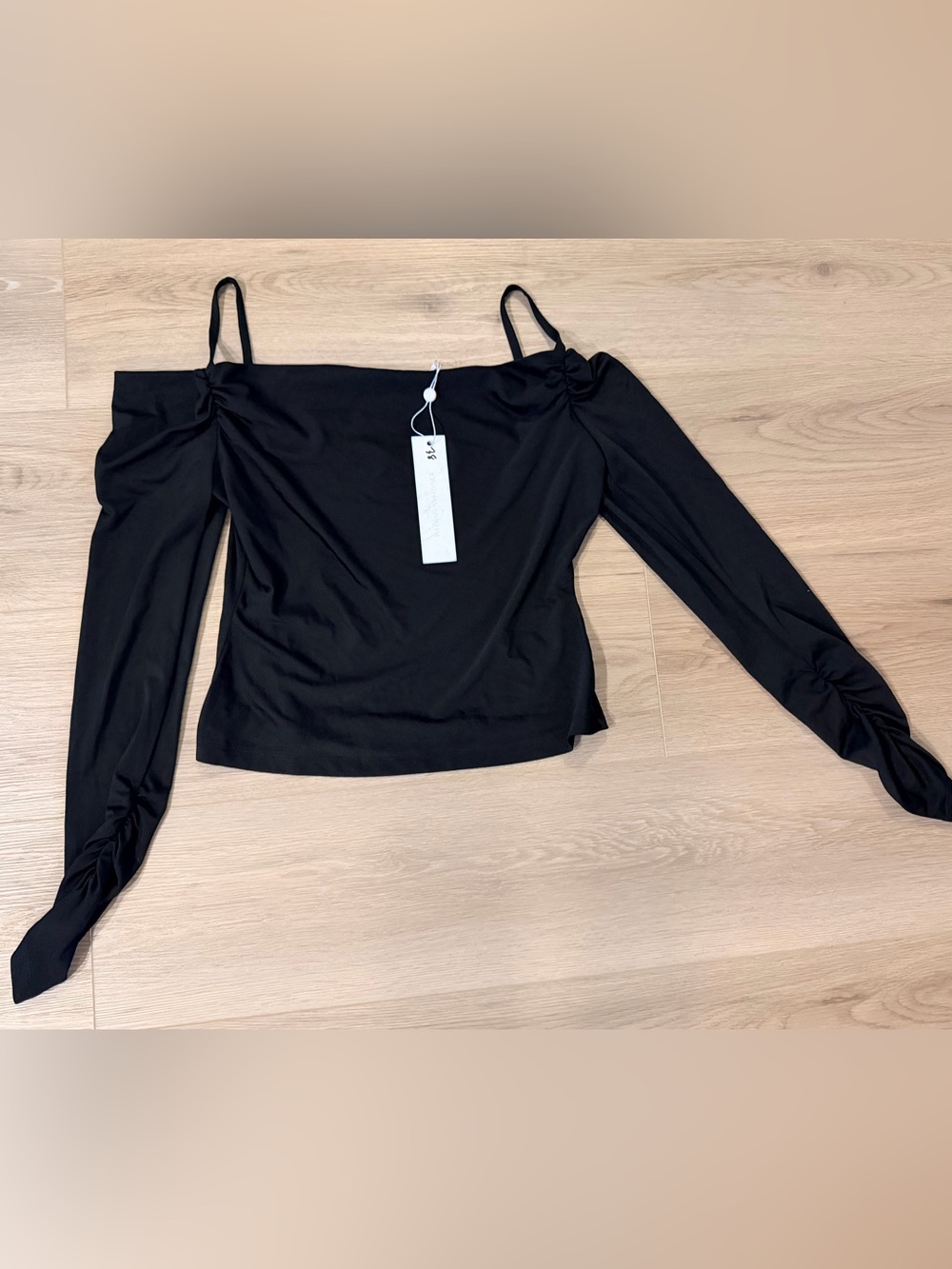 Jonathan Simkhai Black Off-Shoulder Long-Sleeve Top MSRP $298